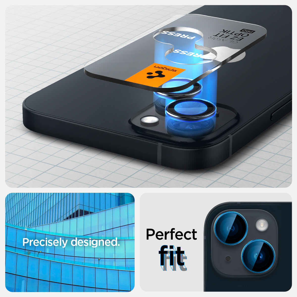 AGL05213 - iPhone 14 / 14 Plus Optik Pro Lens Protector in black showing the perfect fit. Precisely designed for a flush look
