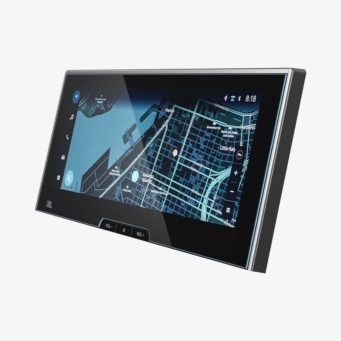 AGL07238 - Subaru Models Screen Protector GLAS.tR SLIM showing the glass screen protector hovering in front of the device leaning beside the packaging