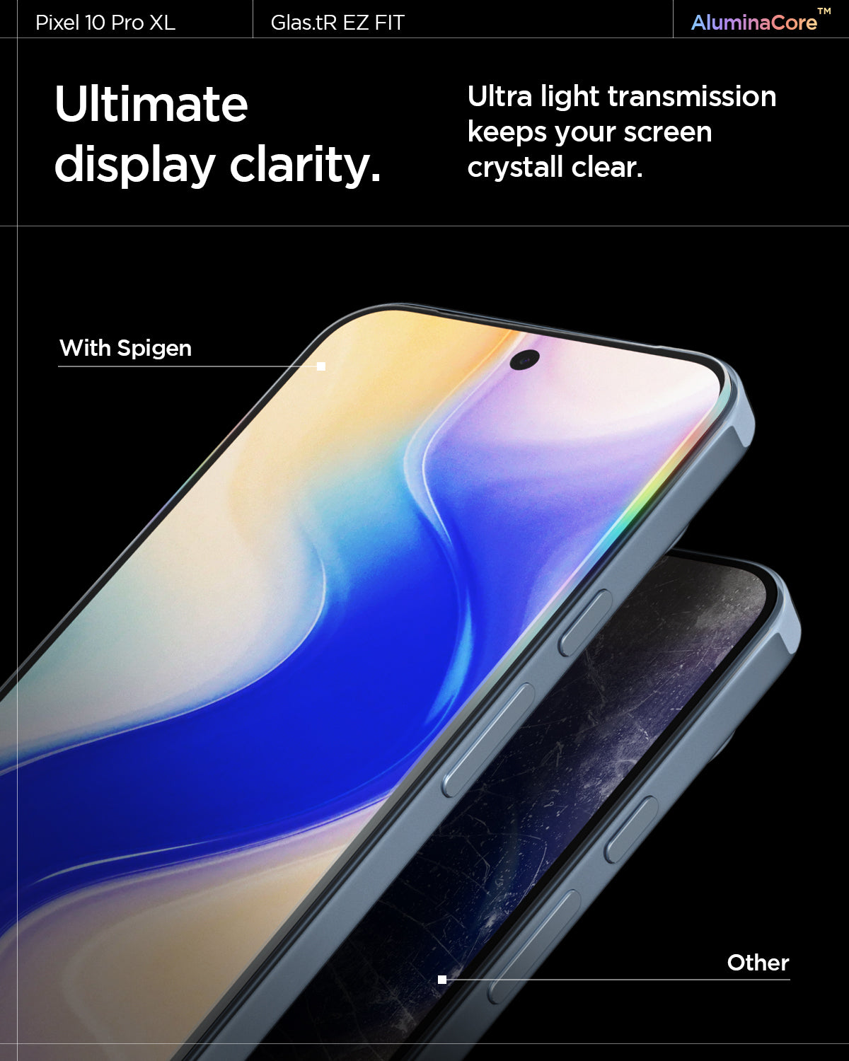 AGL08445 - Pixel 10 Pro XL GLAS.tR EZ Fit Screen Protector showing the ultimate display clarity. Ultra light transmission keeps your screen crystal clear