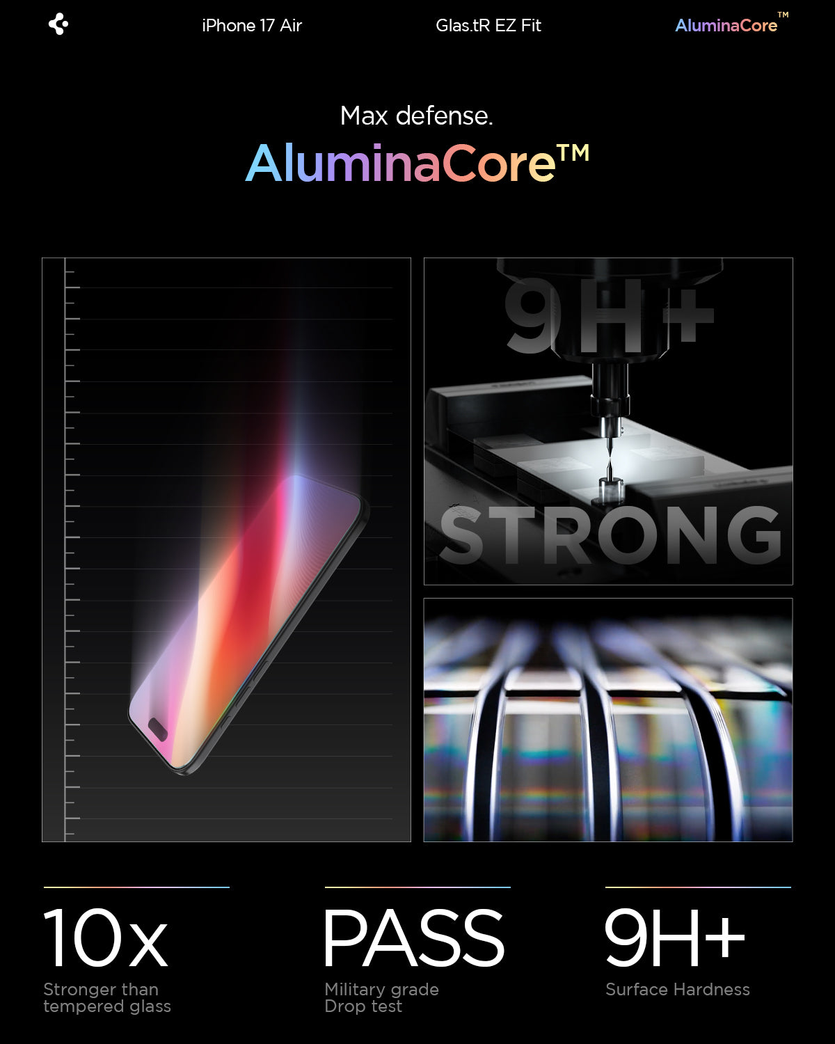AGL09861 - iPhone 17 Air GLAS.tR EZ Fit | Sensor Protected showing the max defense with aluminacore