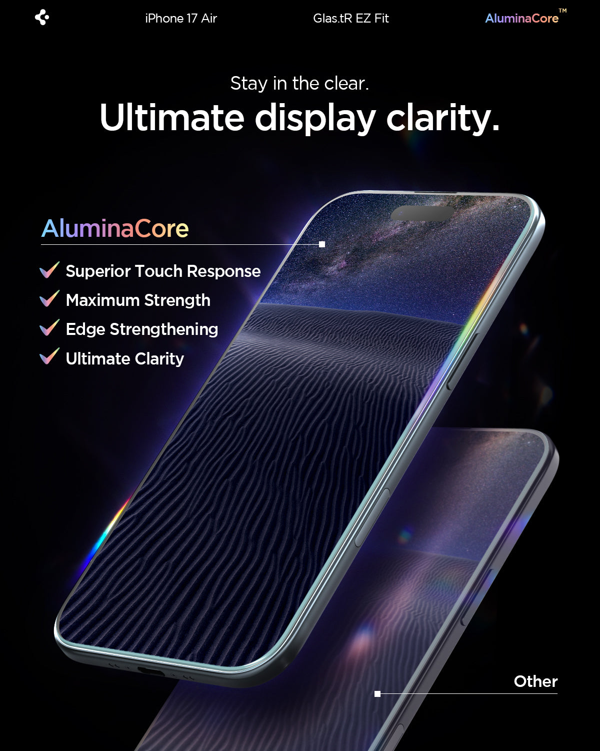 AGL09861 - iPhone 17 Air GLAS.tR EZ Fit | Sensor Protected showing the ultimate display clarity. Stay in the clear.