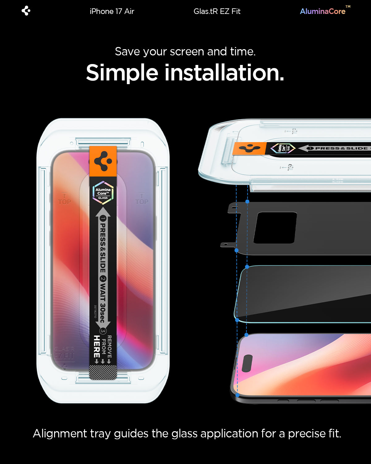 AGL09861 - iPhone 17 Air GLAS.tR EZ Fit | Sensor Protected showing the simple installation. Save your screen and time.