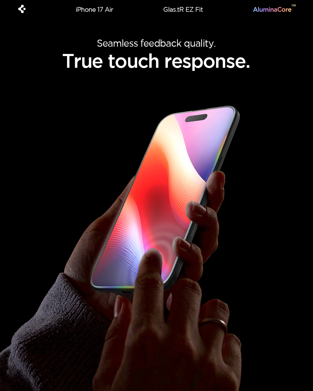 AGL09861 - iPhone 17 Air GLAS.tR EZ Fit | Sensor Protected showing the seamless feedback quality with true touch response.
