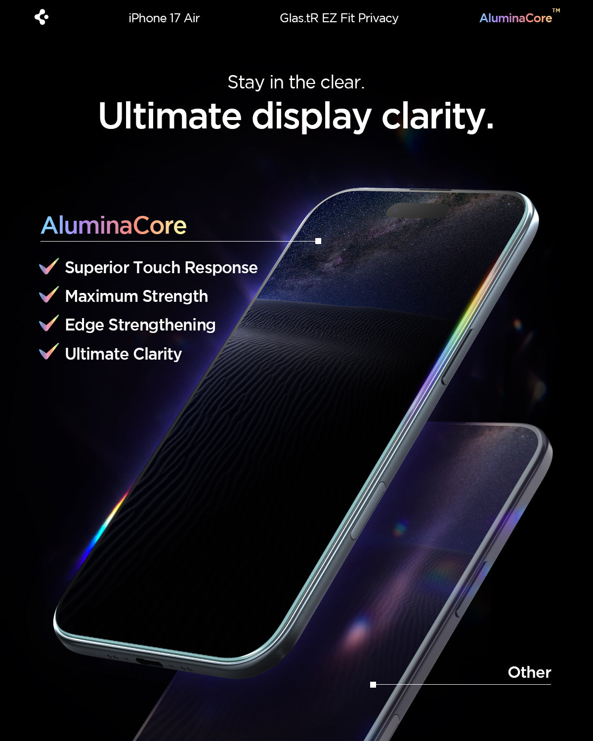 AGL09862 - iPhone 17 Air GLAS.tR EZ Fit Privacy showing the seamless feedback quality with true touch response.