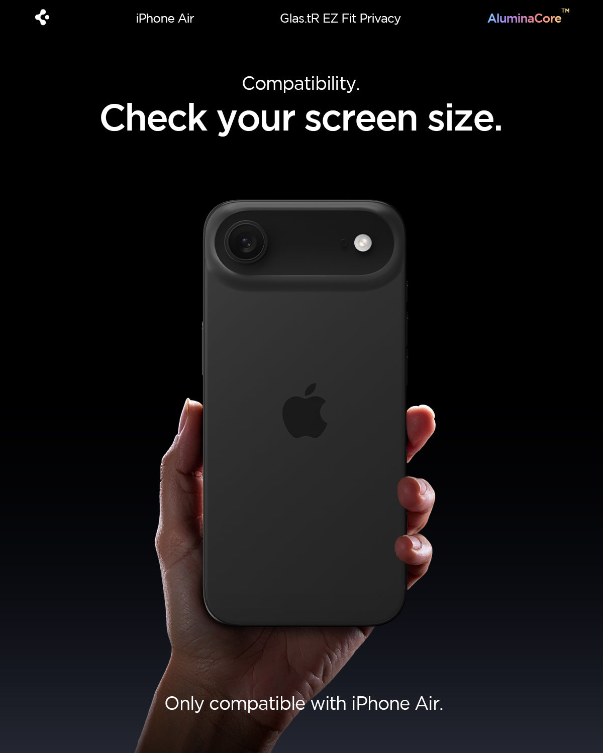 AGL09862 - iPhone 17 Air GLAS.tR EZ Fit Privacy showing the compatibility. Check your screen size. Only compatible with iPhone 17 Pro and iPhone 17