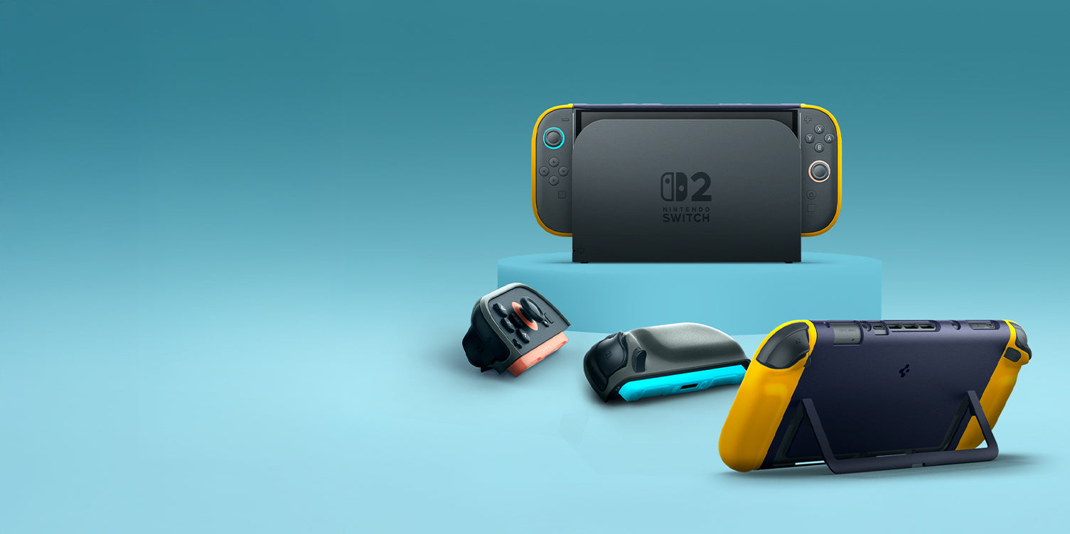 Showing the Nintendo Switch 2 various angles in Spigen NanoPop Case