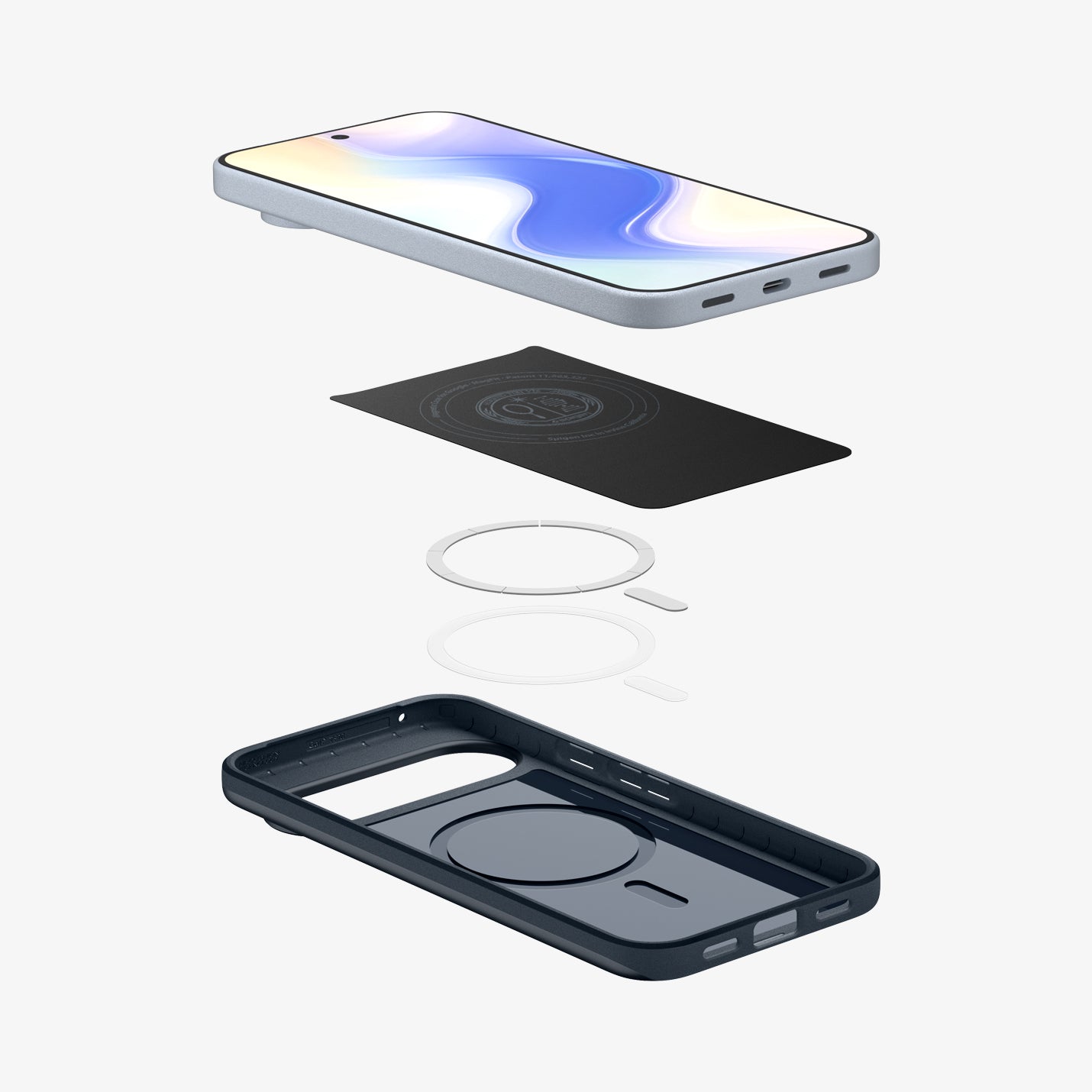 ACS09700 - Pixel 10, Pixel 10 Pro Thin Fit (MagFit) in Metal Slate showing the multiple layers of case hovering below device
