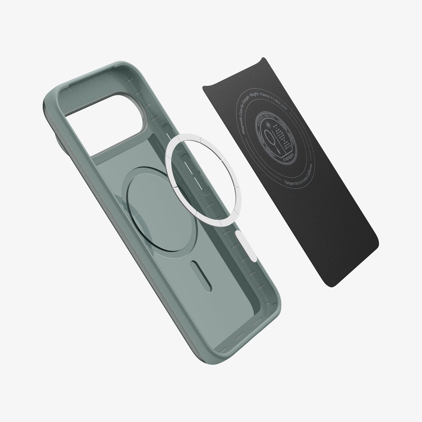 ACS09701 - Pixel 10, Pixel 10 Pro Thin Fit (MagFit) in Sage Green showing the inside magnet ring layers