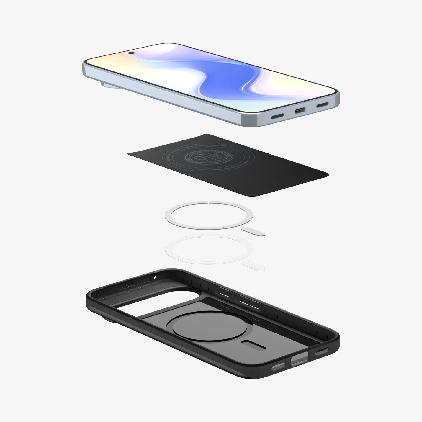 ACS09722 - Pixel 10 Pro XL Thin Fit (MagFit) in black showing the multiple layers of case hovering below device