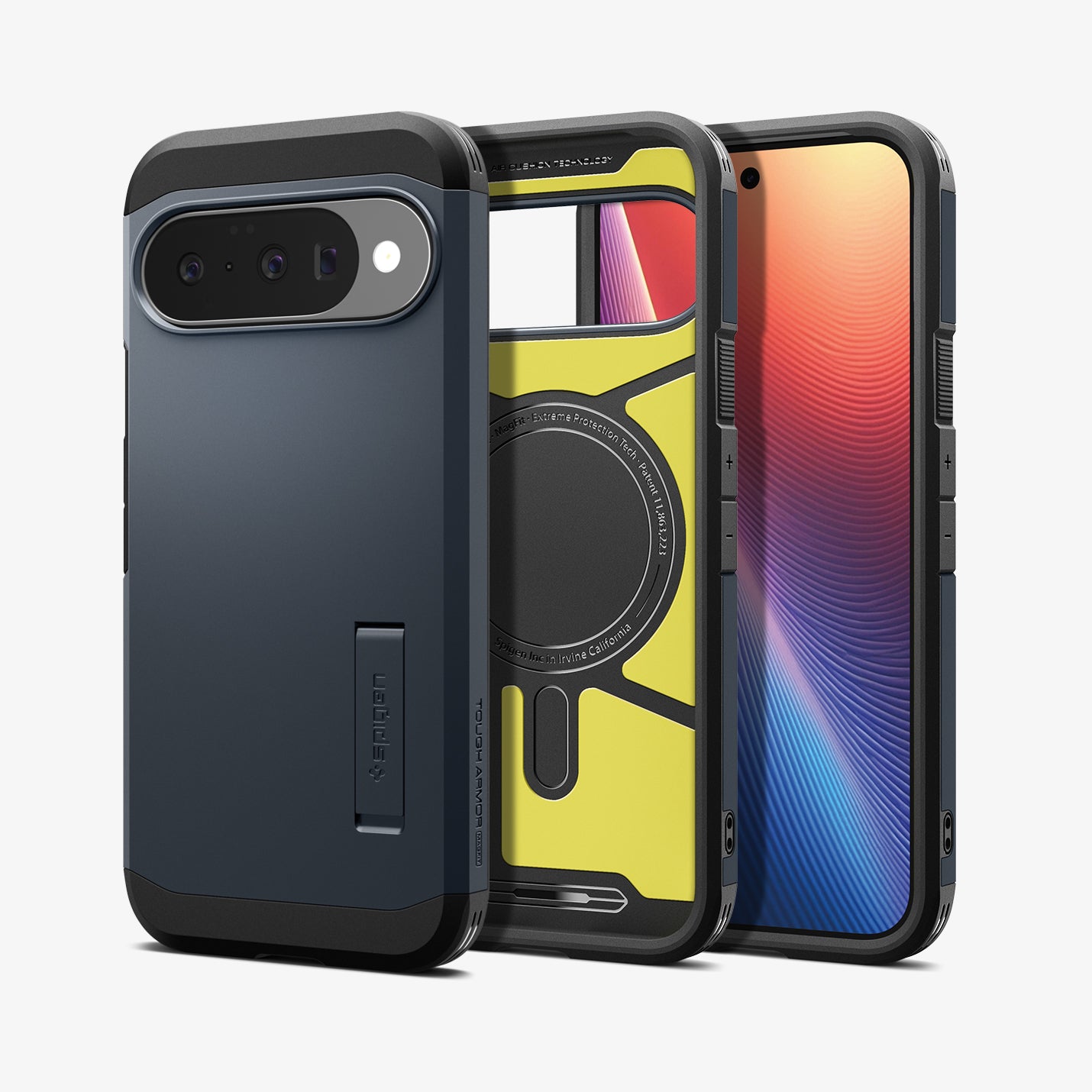 ACS09706 - Pixel 10 Pixel 10 Pro Tough Armor AI (MagFit) in Metal Slate showing the back, front and inside