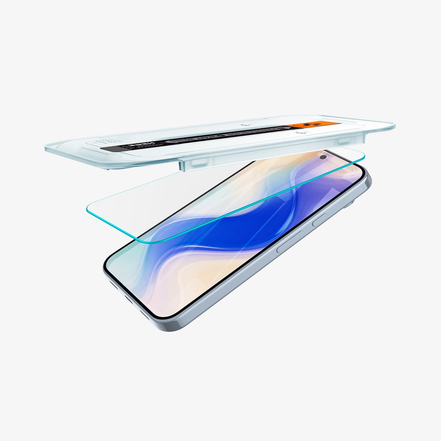 AGL08445 - Pixel 10 Pro XL GLAS.tR EZ Fit Screen Protector showing the ez fit tray and screen protector being installed onto device