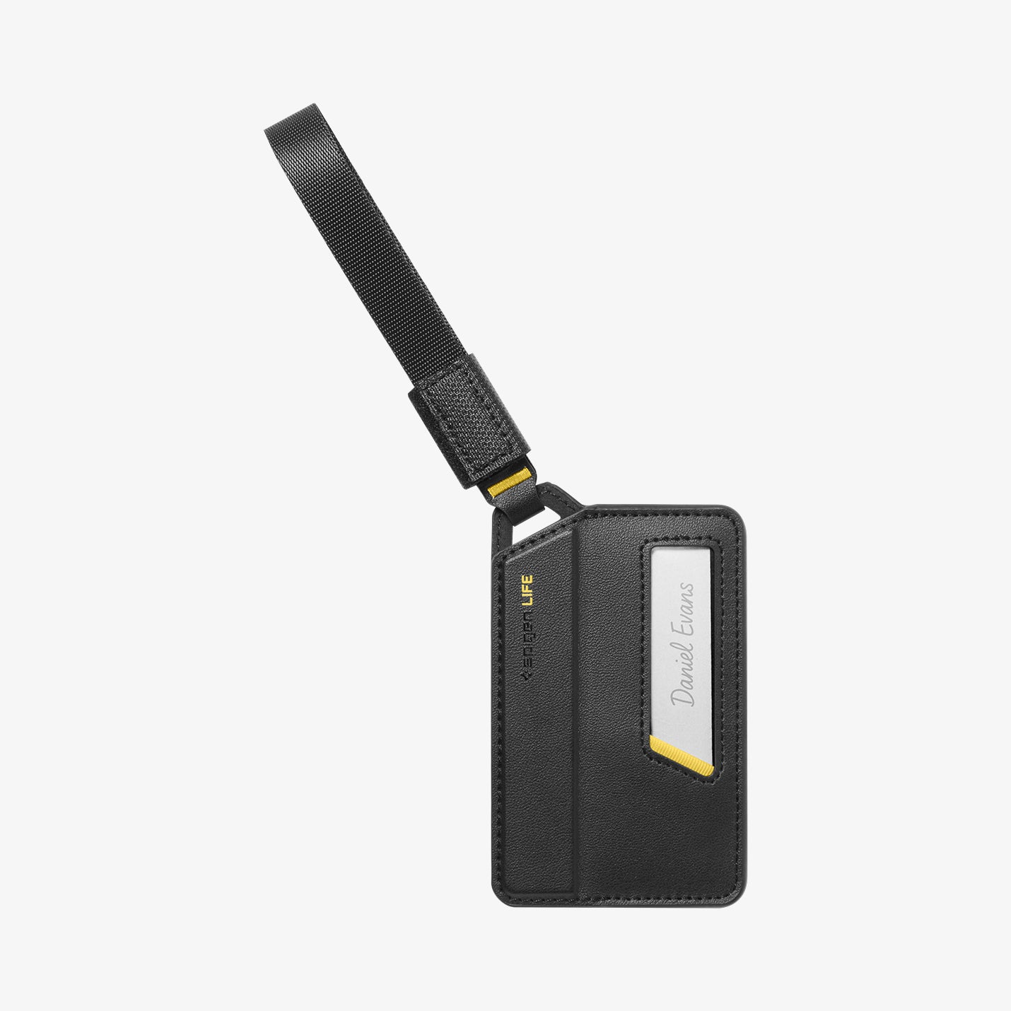 AHP09776 - luggage tag in black showing front with paper