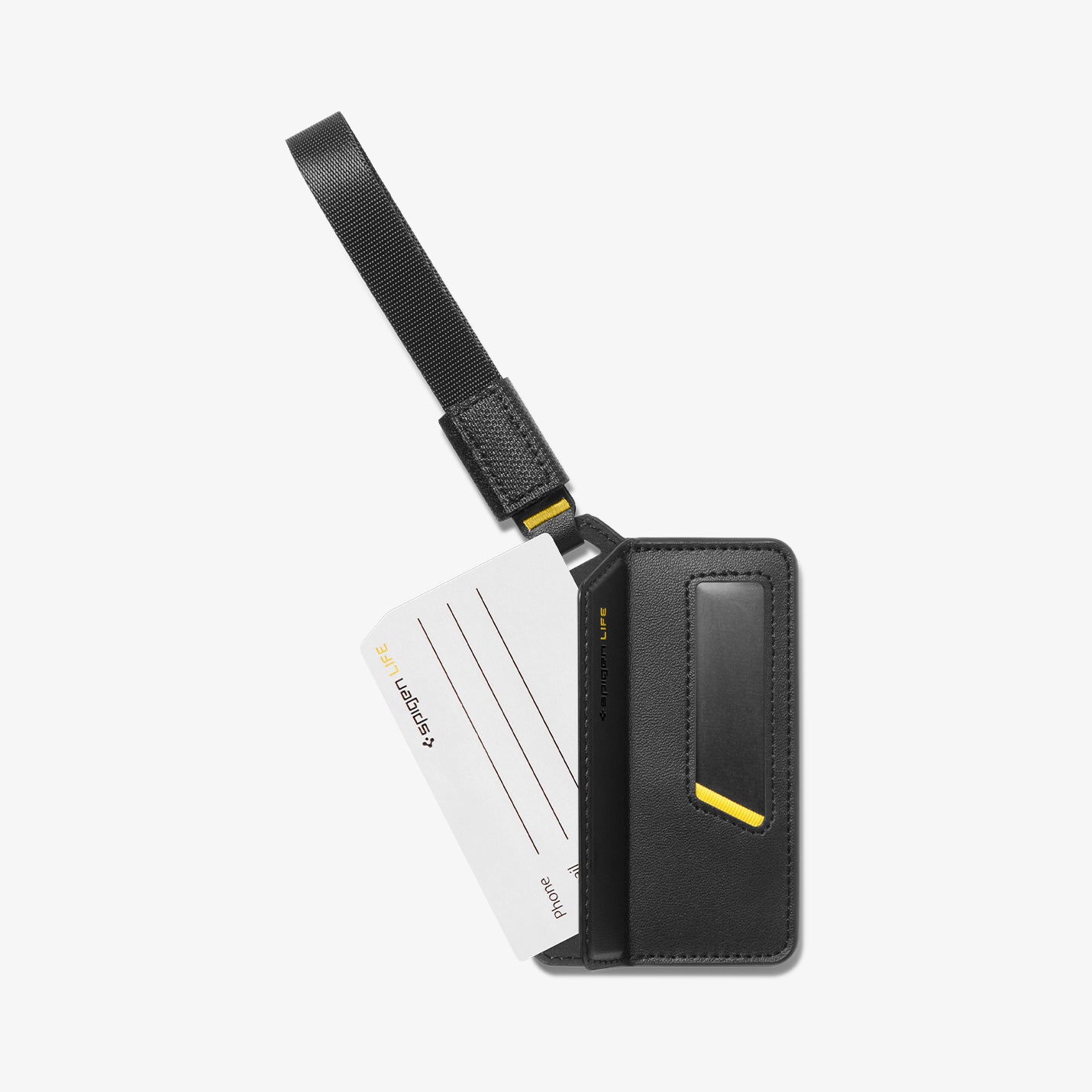 AHP09776 - luggage tag in black showing paper with product.