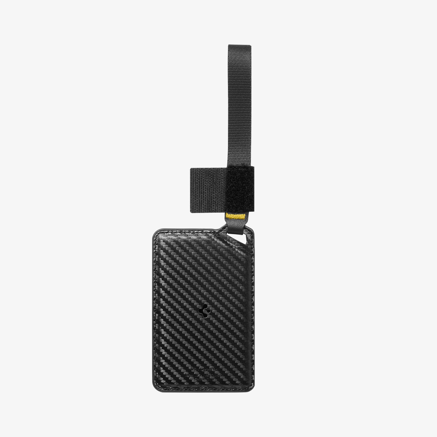 AHP09776 - luggage tag in black showing velcro one side open.
