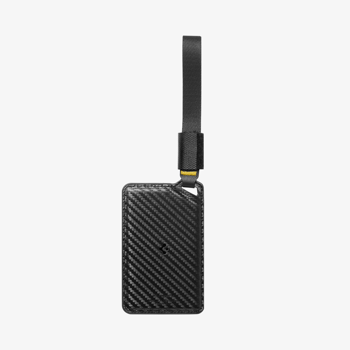 AHP09776 - luggage tag in black showing back with velcro stick.