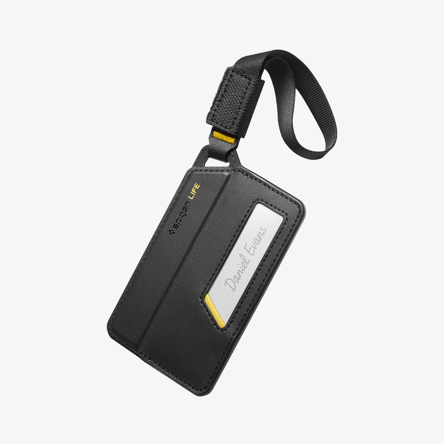 AHP09776 - luggage tag in black showing spigen life logo