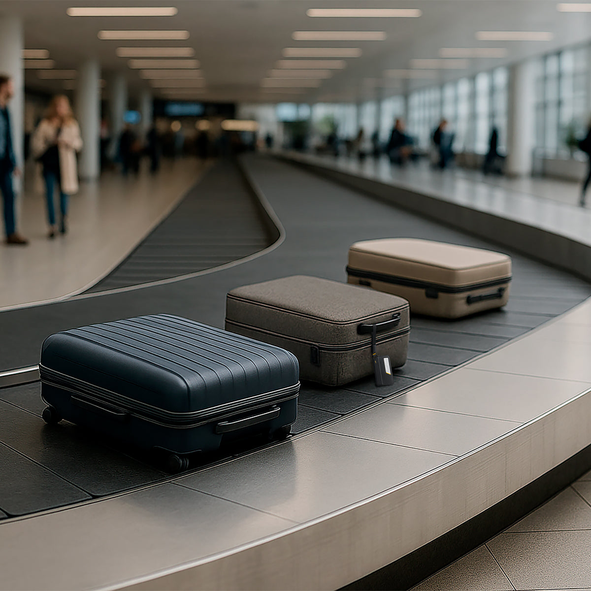 AHP09776 - luggage tag in black showing luggage in the belt.