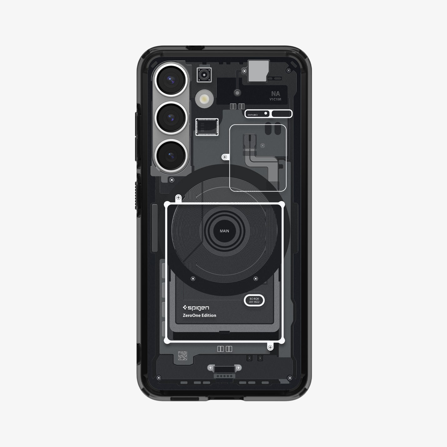 ACS08982 - Galaxy S25 Plus Case Ultra Hybrid Metal Ring Zero One (MagFit + Qi2 Ready) in Zero One Black showing the back