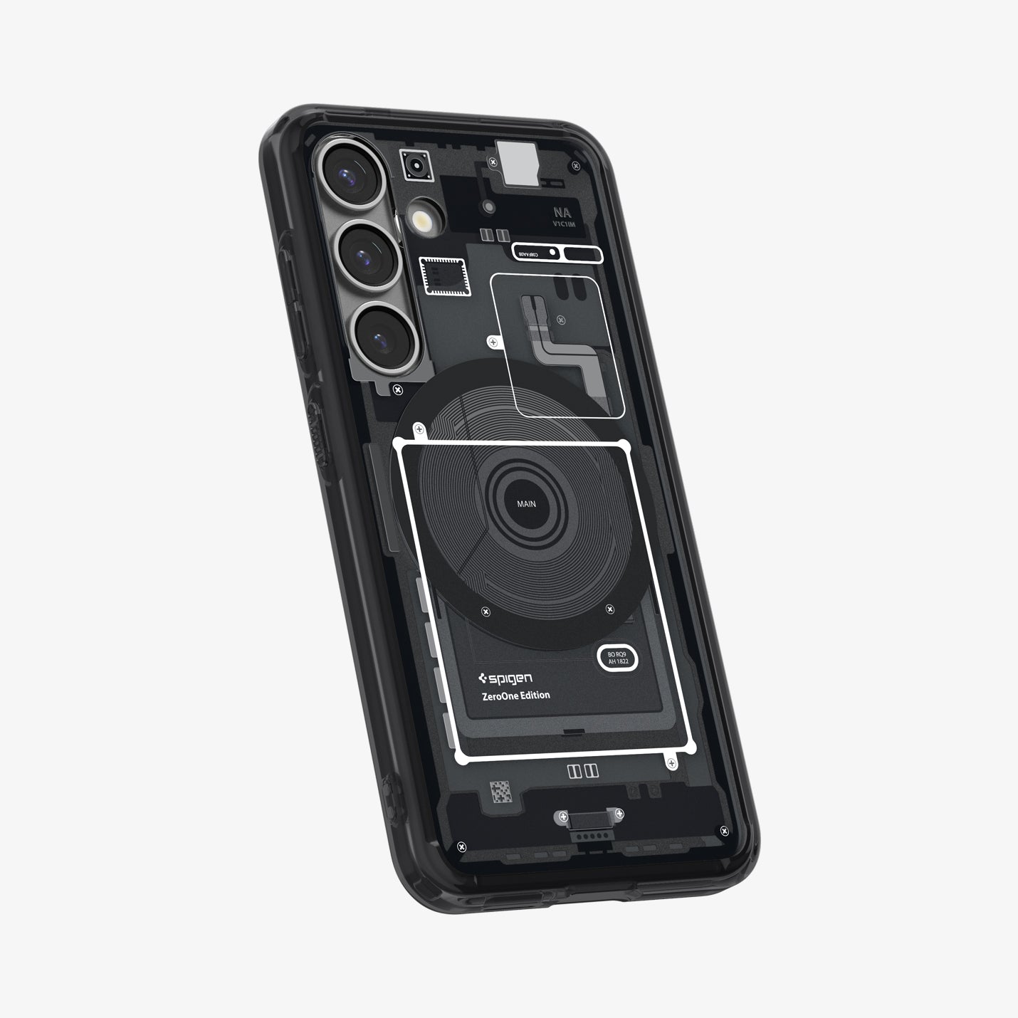 ACS08982 - Galaxy S25 Plus Case Ultra Hybrid Metal Ring Zero One (MagFit) in Zero One Black showing the back, partial side and bottom