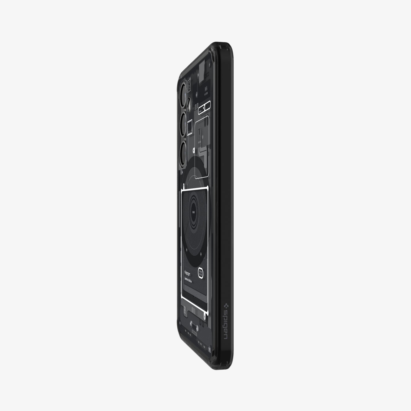 ACS08982 - Galaxy S25 Plus Case Ultra Hybrid Metal Ring Zero One (MagFit) in Zero One Black showing the partial back and side