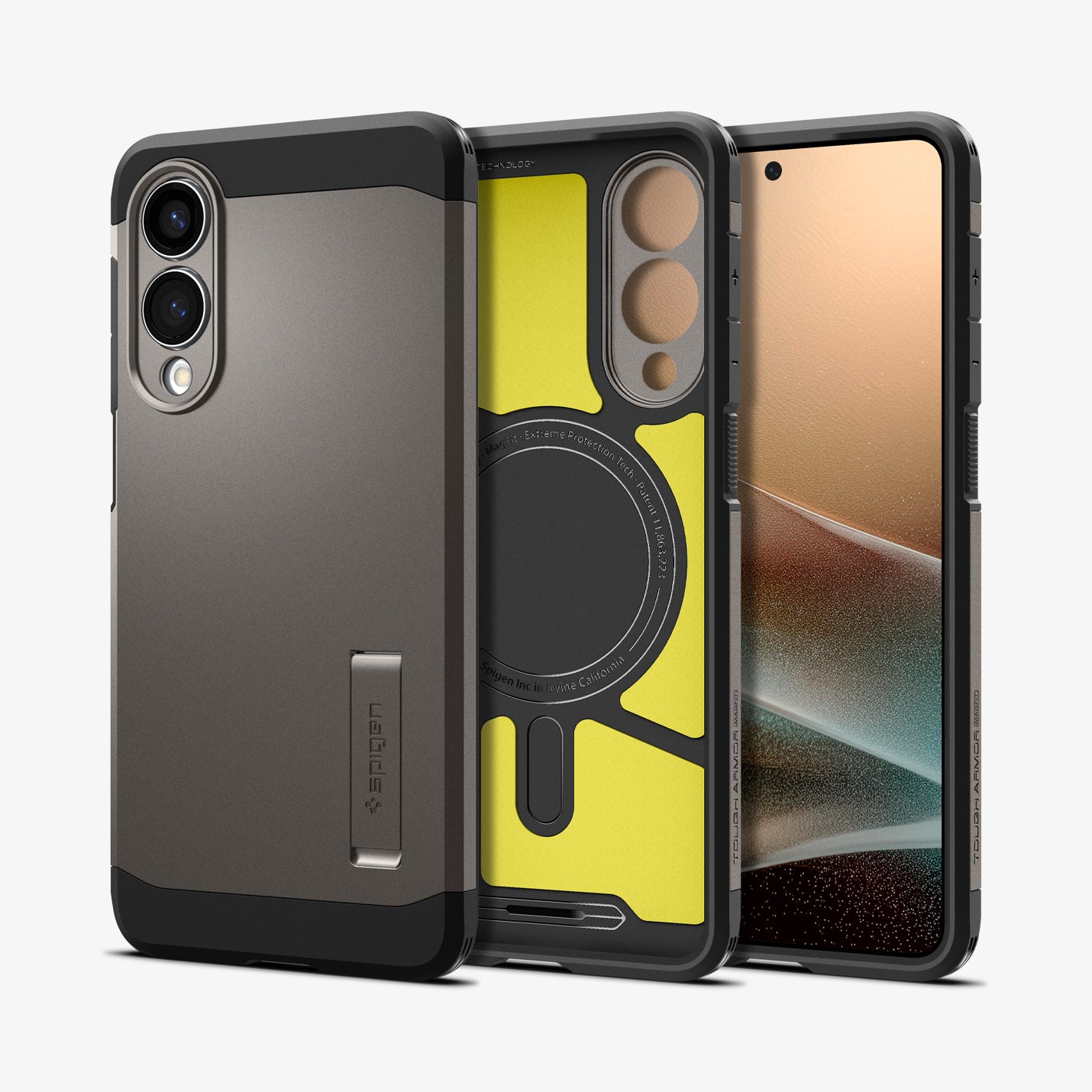 ACS09423 - Galaxy S25 Edge Case Tough Armor AI (MagFit) in Gunmetal showing the back, partial inner, partial front and sides