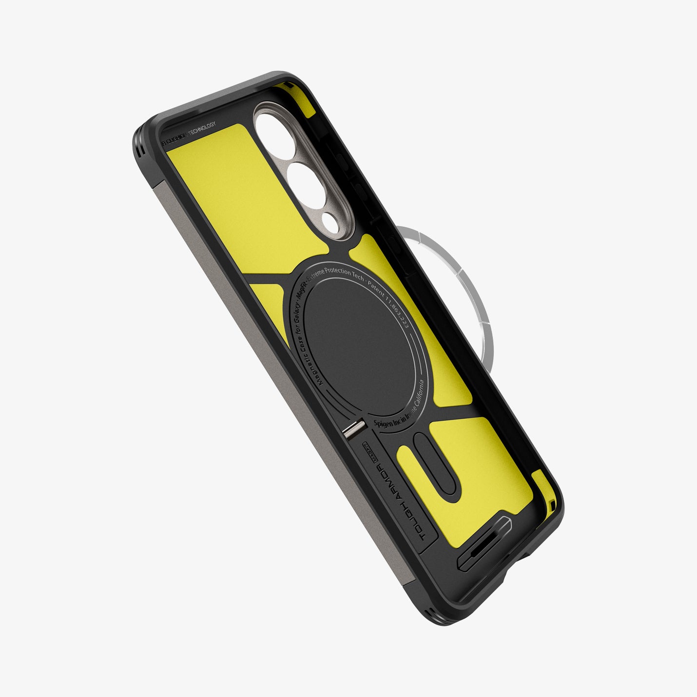 ACS09423 - Galaxy S25 Edge Case Tough Armor AI (MagFit) in Gunmetal showing the inner, sides and bottom with magnet ring peeking from the side