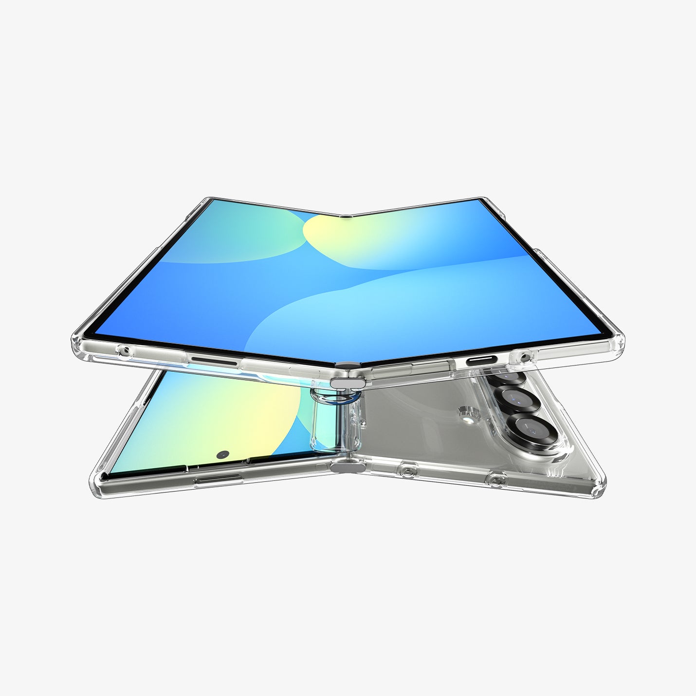 ACS09546 - Galaxy Z Fold 7 Ultra Hybrid Pro (MagFit) showing the front, and bottom, hovering above the partially front, back and top of another device