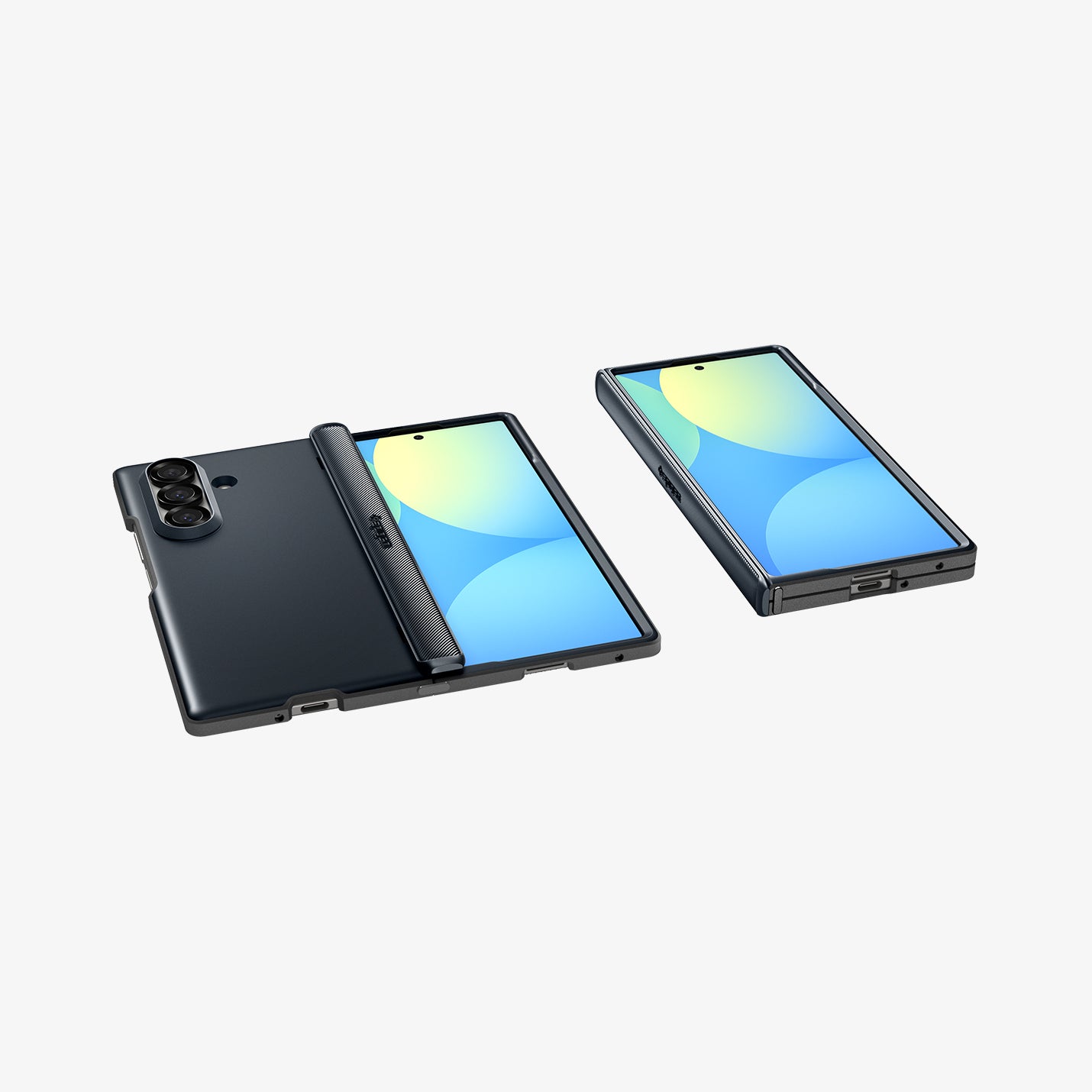 ACS09552 - Galaxy Z Fold 7 - Slim Armor Pro (MagFit) in metal slate showing the front folded, front, hinge, back and bottoms of 2 devices