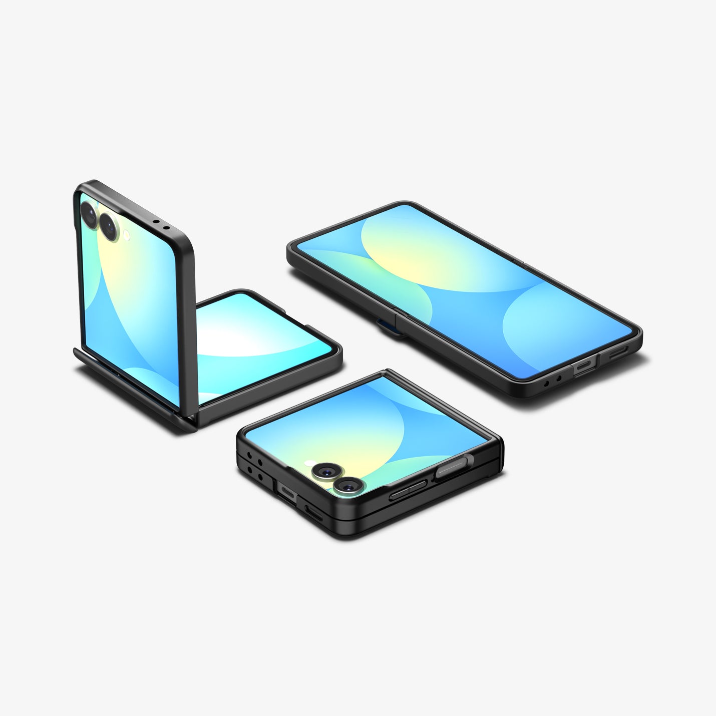 ACS09768 - Galaxy Z Flip 7 Case Air Fit Pro (MagFit) in black showing the front, back and sides of multiple devices