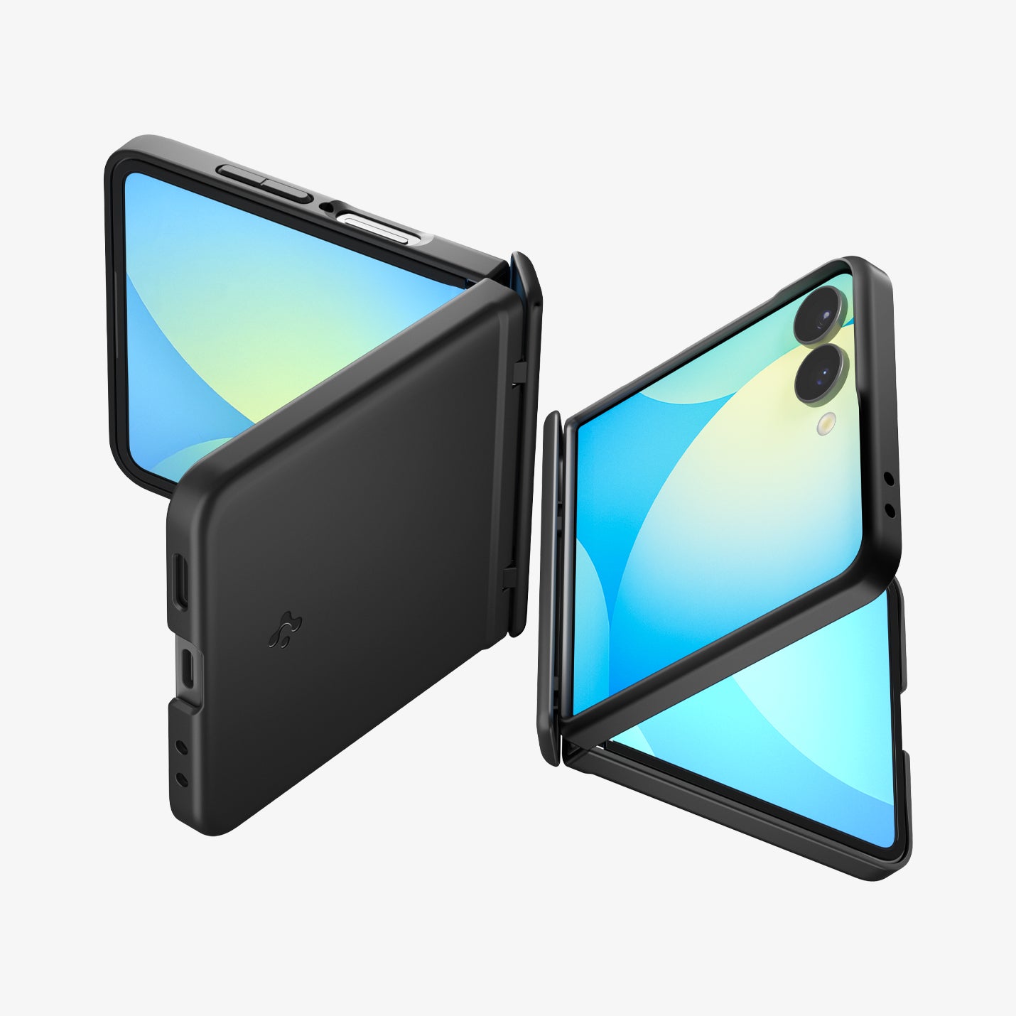 ACS09768 - Galaxy Z Flip 7 Case Air Fit Pro (MagFit) in black showing the front, back and sides of two devices