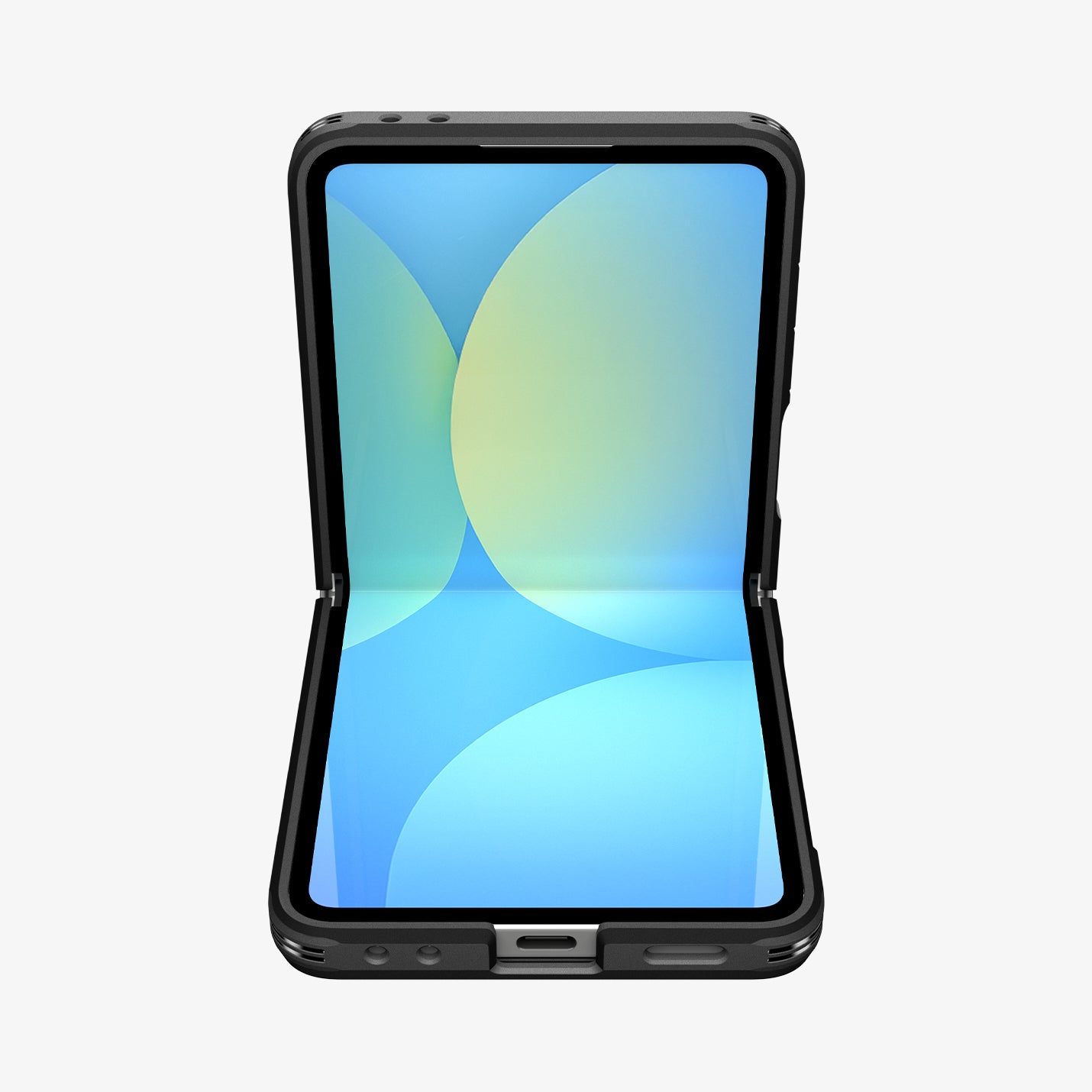 ACS09558 - Galaxy Z Flip 7 Case Slim Armor Pro (MagFit) in black showing the front top view with device half open