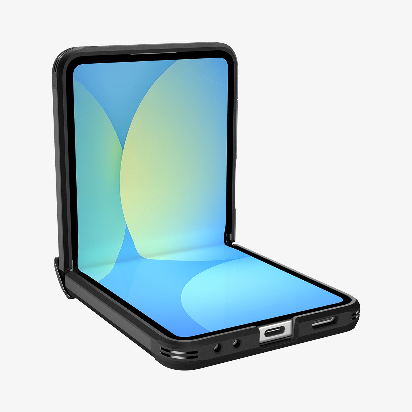 ACS09558 - Galaxy Z Flip 7 Case Slim Armor Pro (MagFit) in black showing the front and partial side with device half open