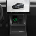 ACP10031 - Model Y (2026) Wireless Charging Pad Cover | TO261JH in Black showing the front installed with device and cards on top