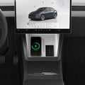ACP10032 - Model Y (2026) Wireless Charging Pad Cover | TO261JH in White showing the front installed with device and cards on top
