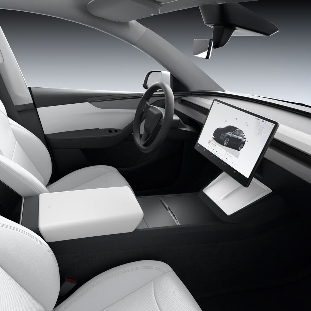 ACP10032 - Model Y (2026) Wireless Charging Pad Cover | TO261JH in White showing the front and the driver's seat