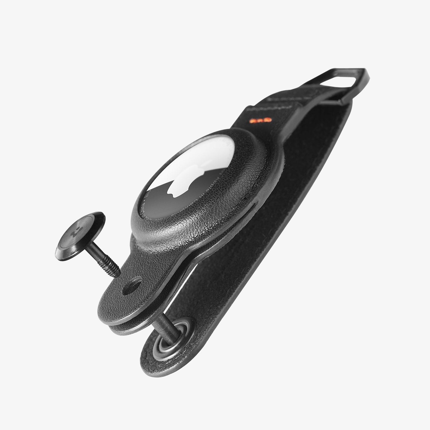 AHP09660 - Apple AirTag Valentinus Pro in Black showing the partial front and side with lock screw partially lifted