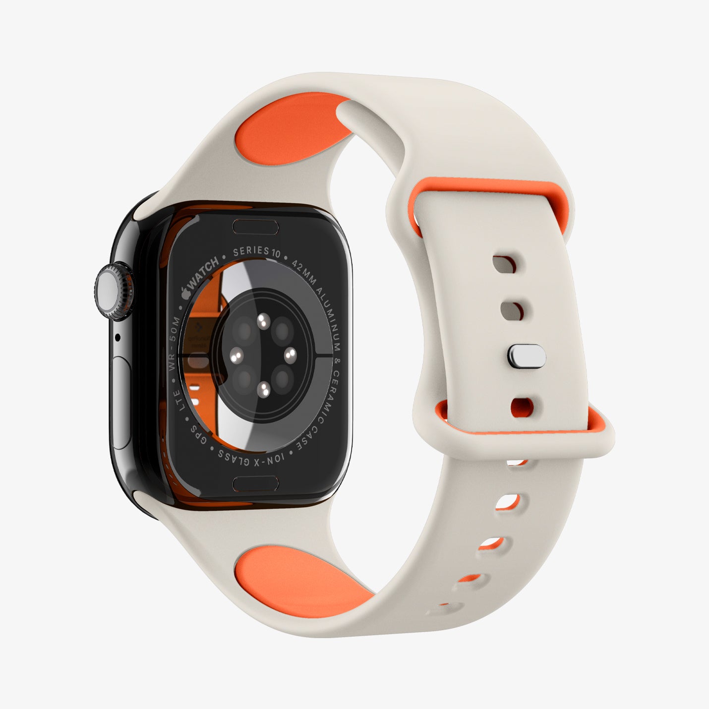 AMP09326 - Apple Watch Series - Nano Pop 42mm in Orange Beige showing the back, partial side, inner and back bottom