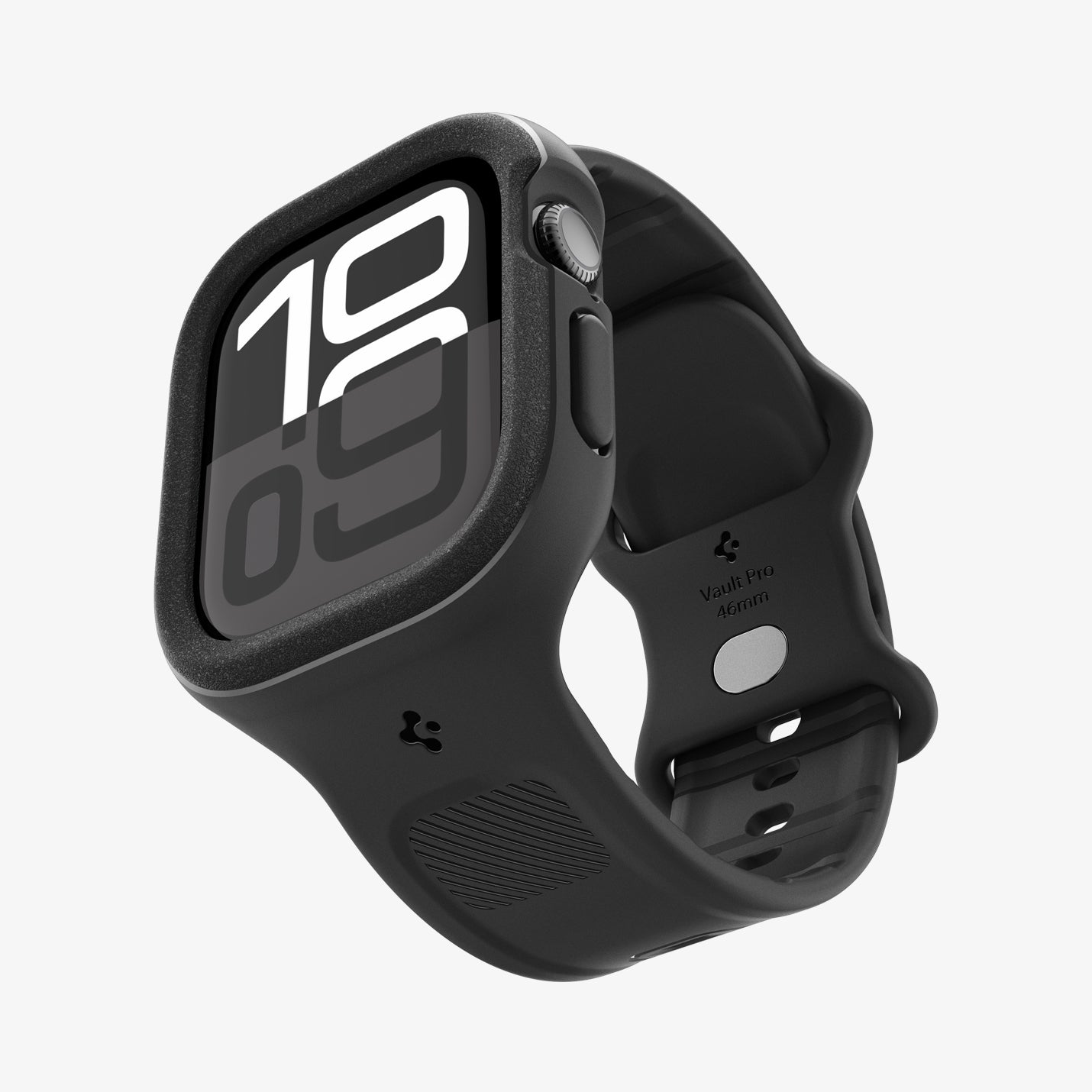ACS09390 - Apple Watch 10 (42mm) Case Vault Pro in Matte Black showing the front, partial side and inner bottom