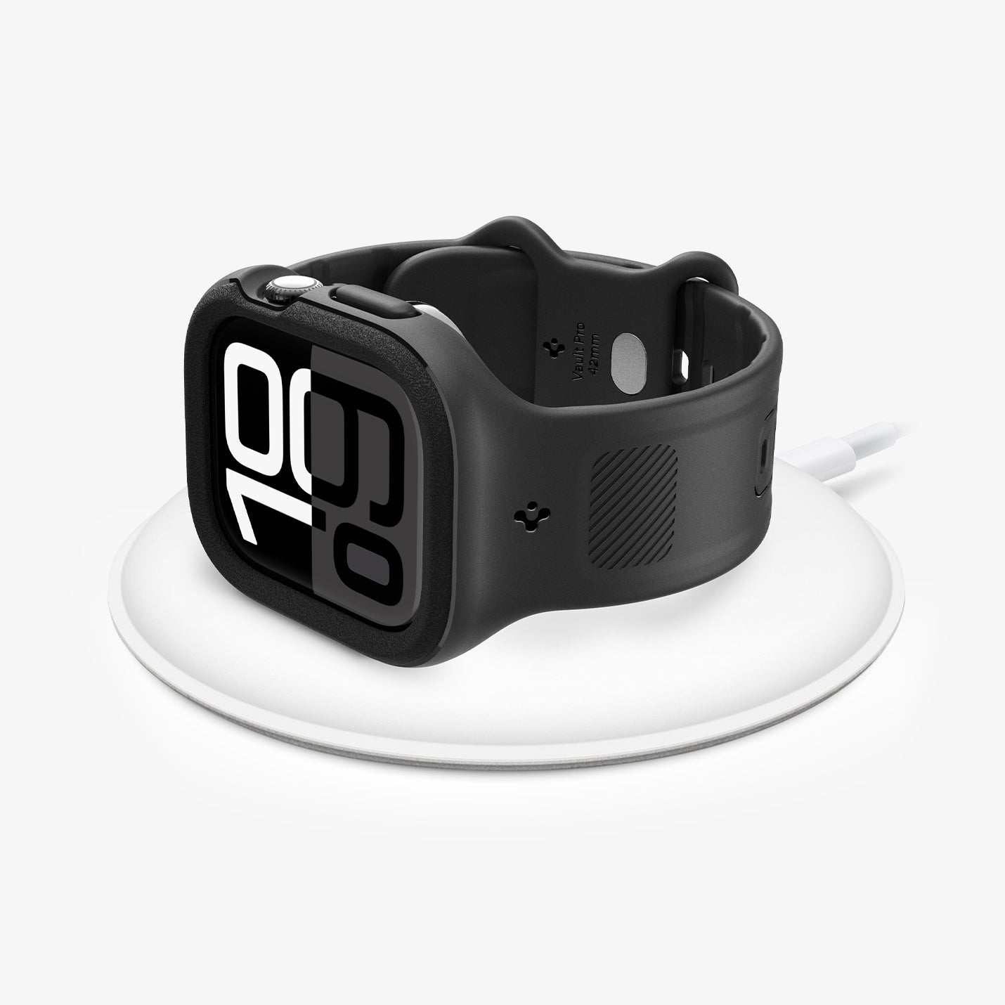 ACS09390 - Apple Watch 10 (42mm) Case Vault Pro in Matte Black showing the front, partial side and partial inner bottom