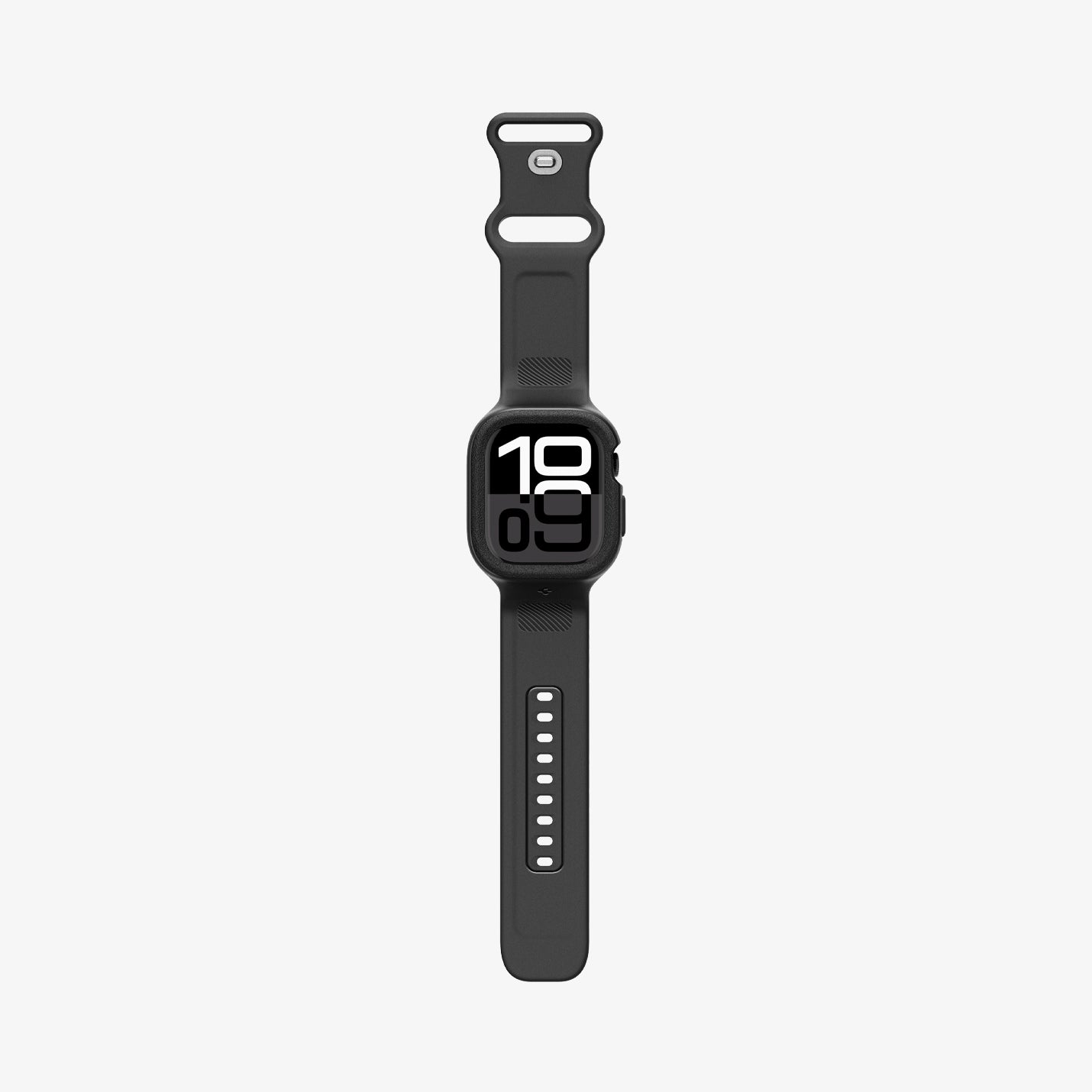 ACS09390 - Apple Watch 10 (42mm) Case Vault Pro in Matte Black showing the front with strap laid out