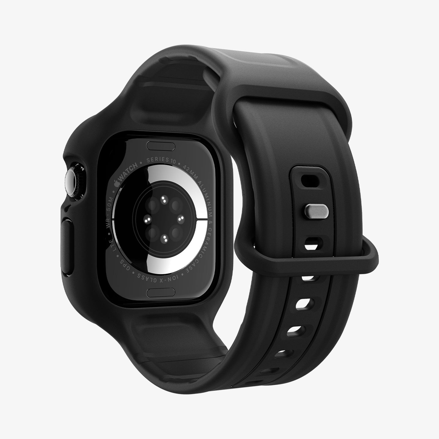 ACS09390 - Apple Watch 10 (42mm) Case Vault Pro in Matte Black showing the back, partial inner and back bottom