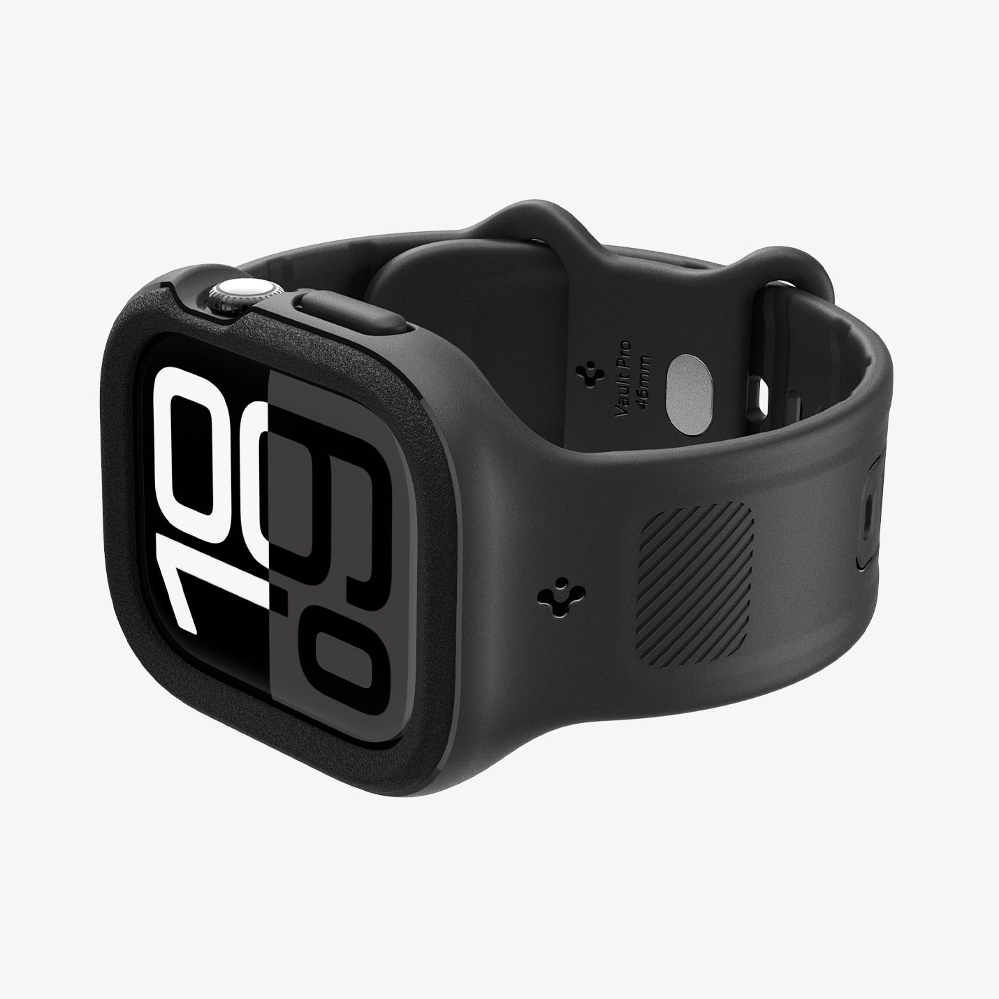 ACS09391 - Apple Watch 10 (46mm) Case Vault Pro in Matte Black showing the front, partial side and partial inner bottom