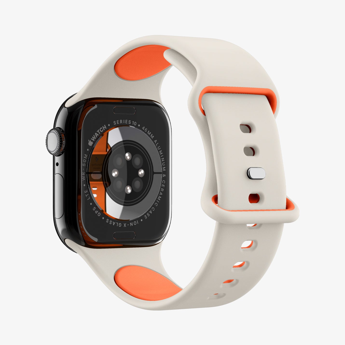 AMP09323 - Apple Watch Series - Nano Pop 46mm in Orange Beige showing the back, partial side, inner and back bottom