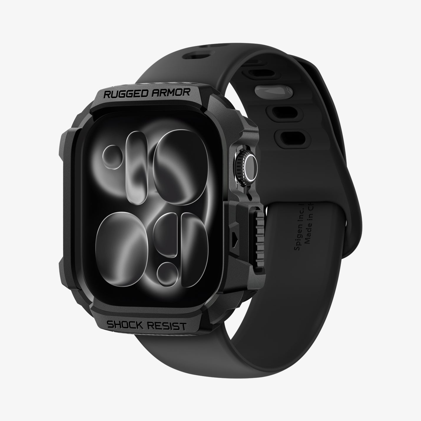 ACS10499 - Apple Watch 10/11 (46mm) Rugged Armor 2 in Matte Black showing the front and inside of band
