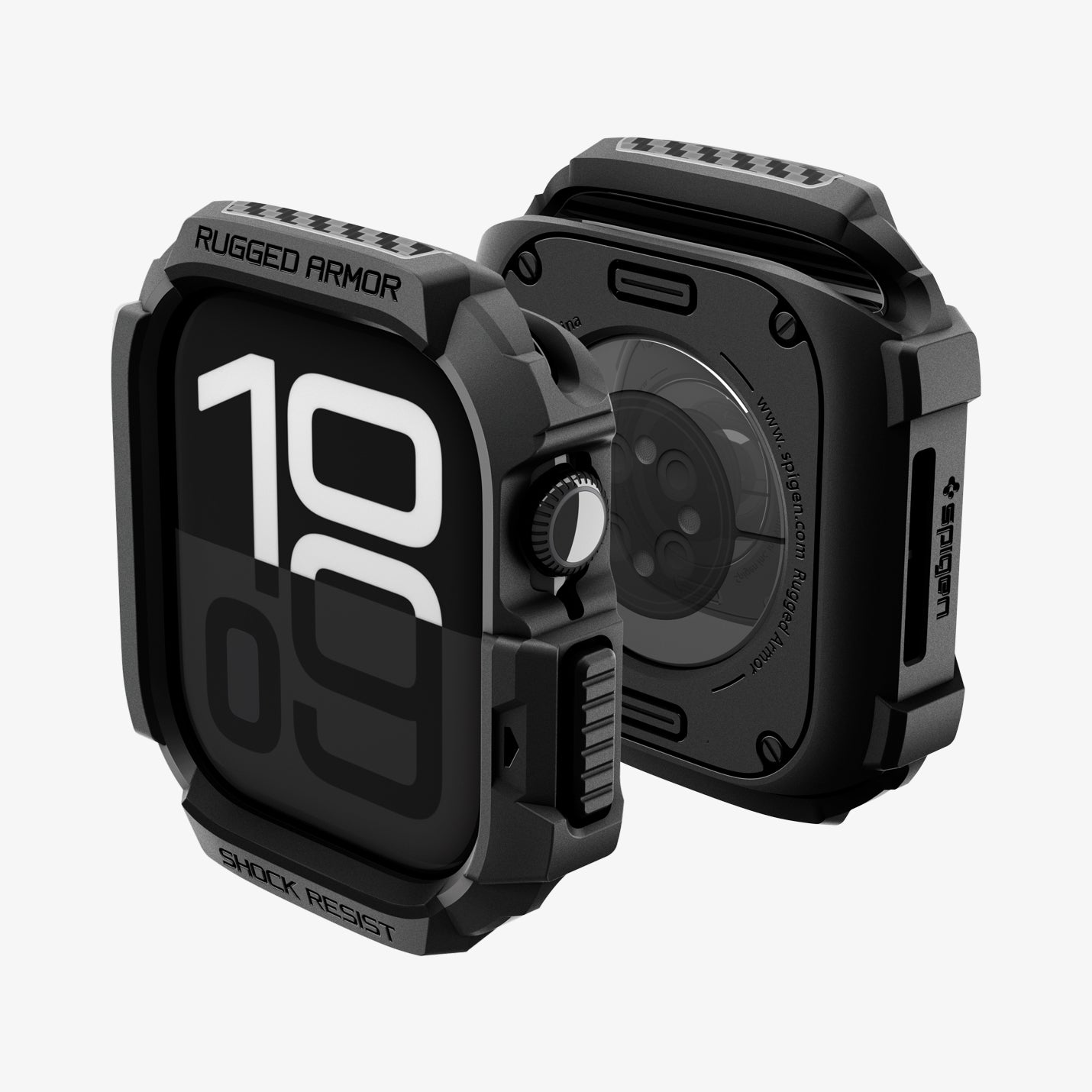 ACS10499 - Apple Watch 10/11 (46mm) Rugged Armor 2 in Matte Black showing the front, back and sides
