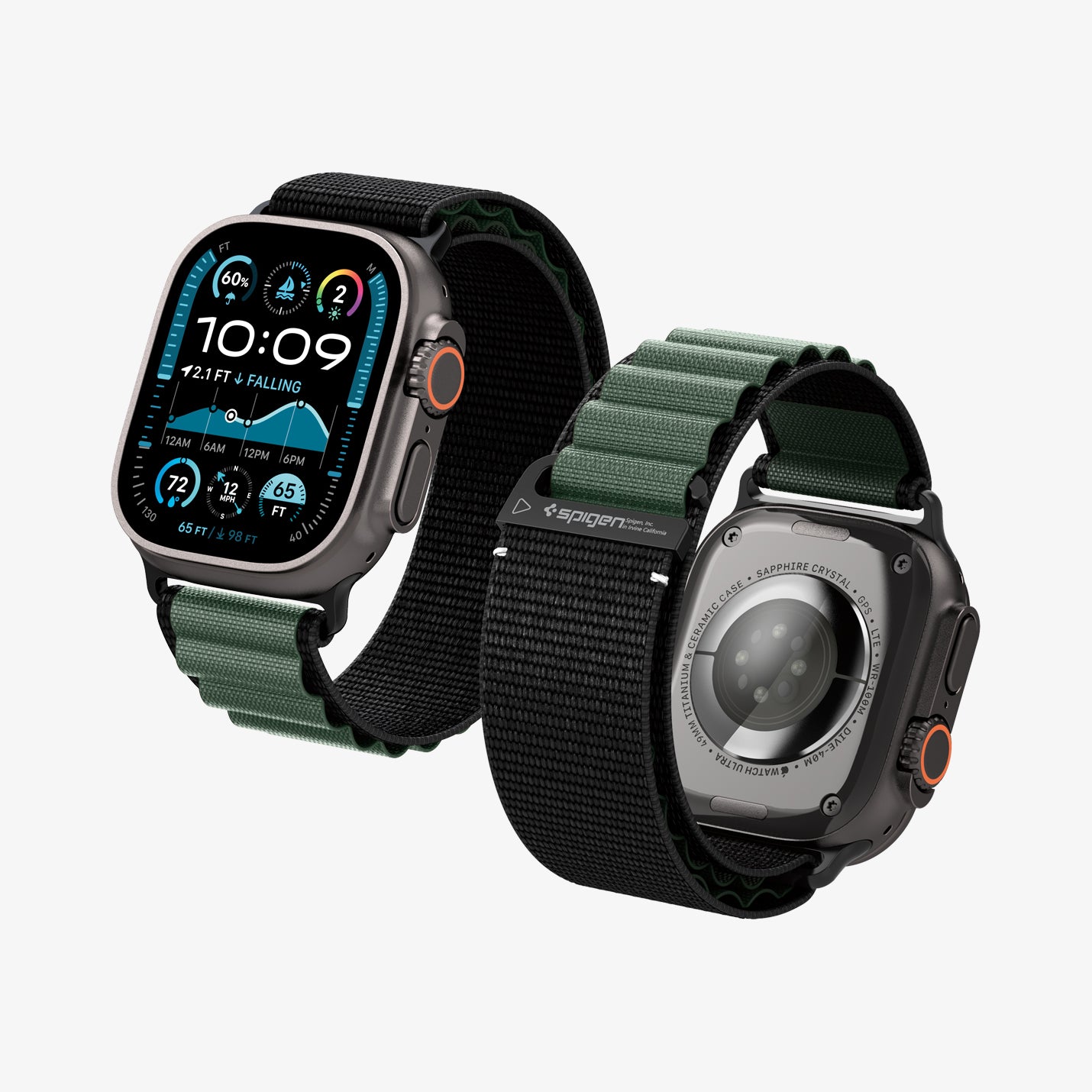 AMP10223 - Apple Watch Ultra (49mm) WBF1 in Black Green showing the front and back