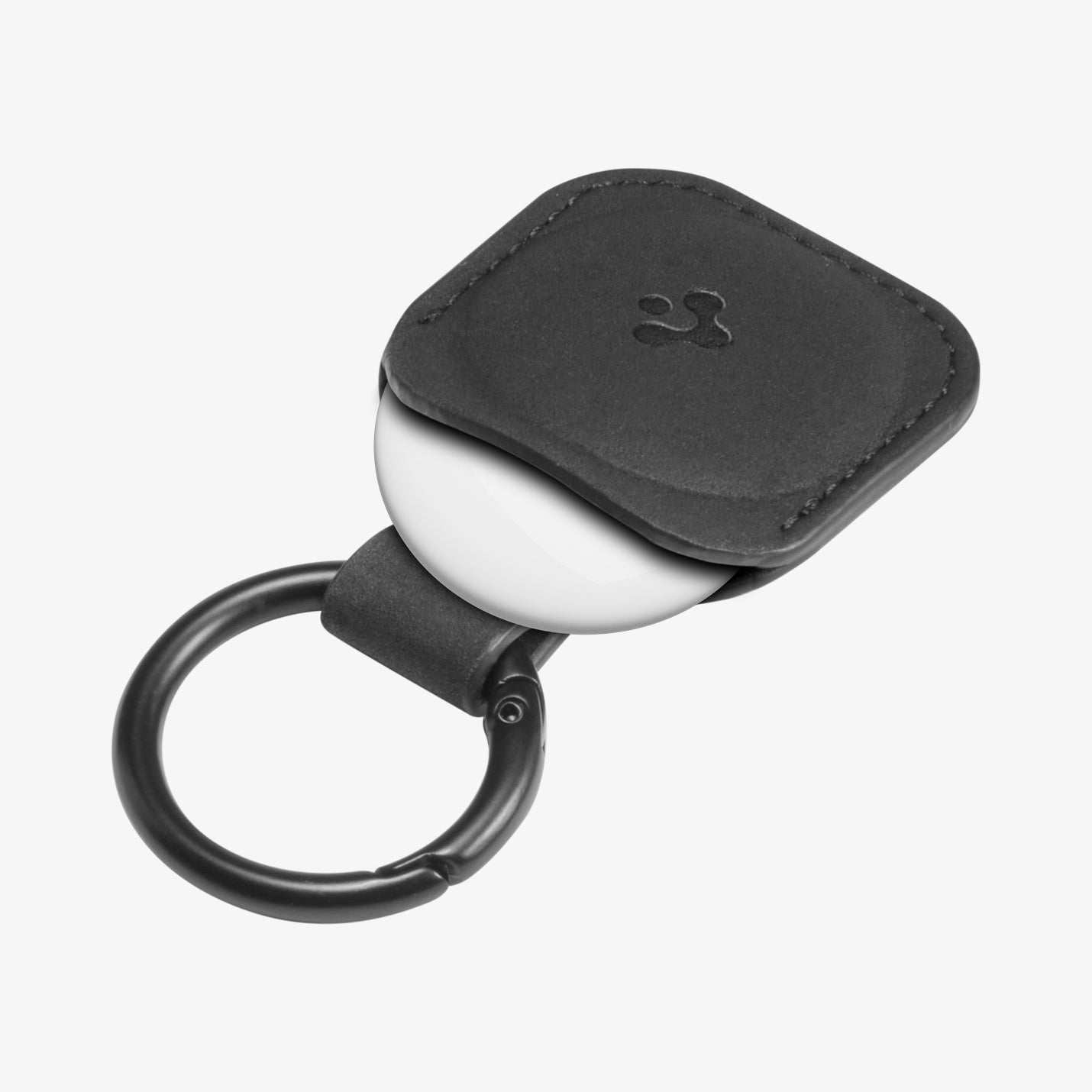 ACS09750 - AirTag Holder Keychain | AT200 in Black showing the back, airtag partially inserted with carabiner