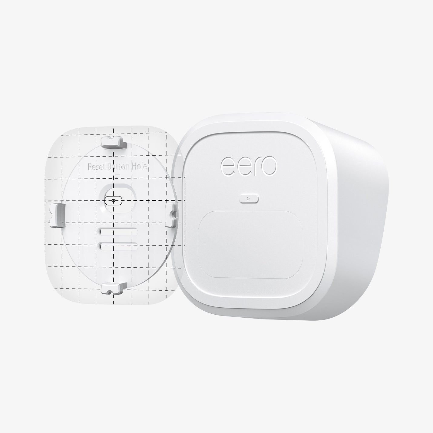 AMP09409 - Eero 6 Mount | ER110 in White showing the back and the guide