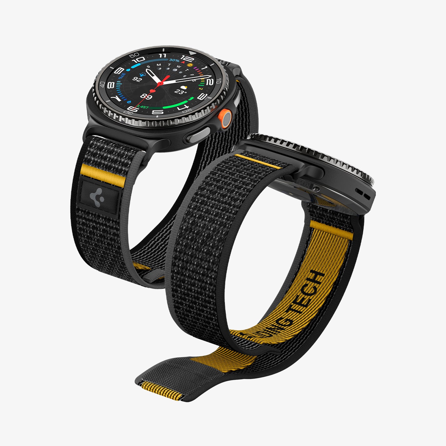 AMP10111 - Galaxy Watch 8 Series Athlex Air in Active Black showing the front and partial inside of band two bands