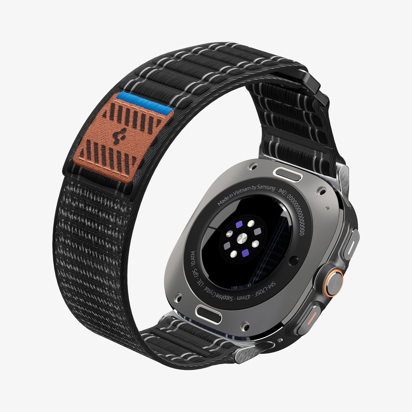 AMP10146 - Galaxy Watch Ultra WBF0 in black showing the partial side and back, inner side and bottom zoomed in